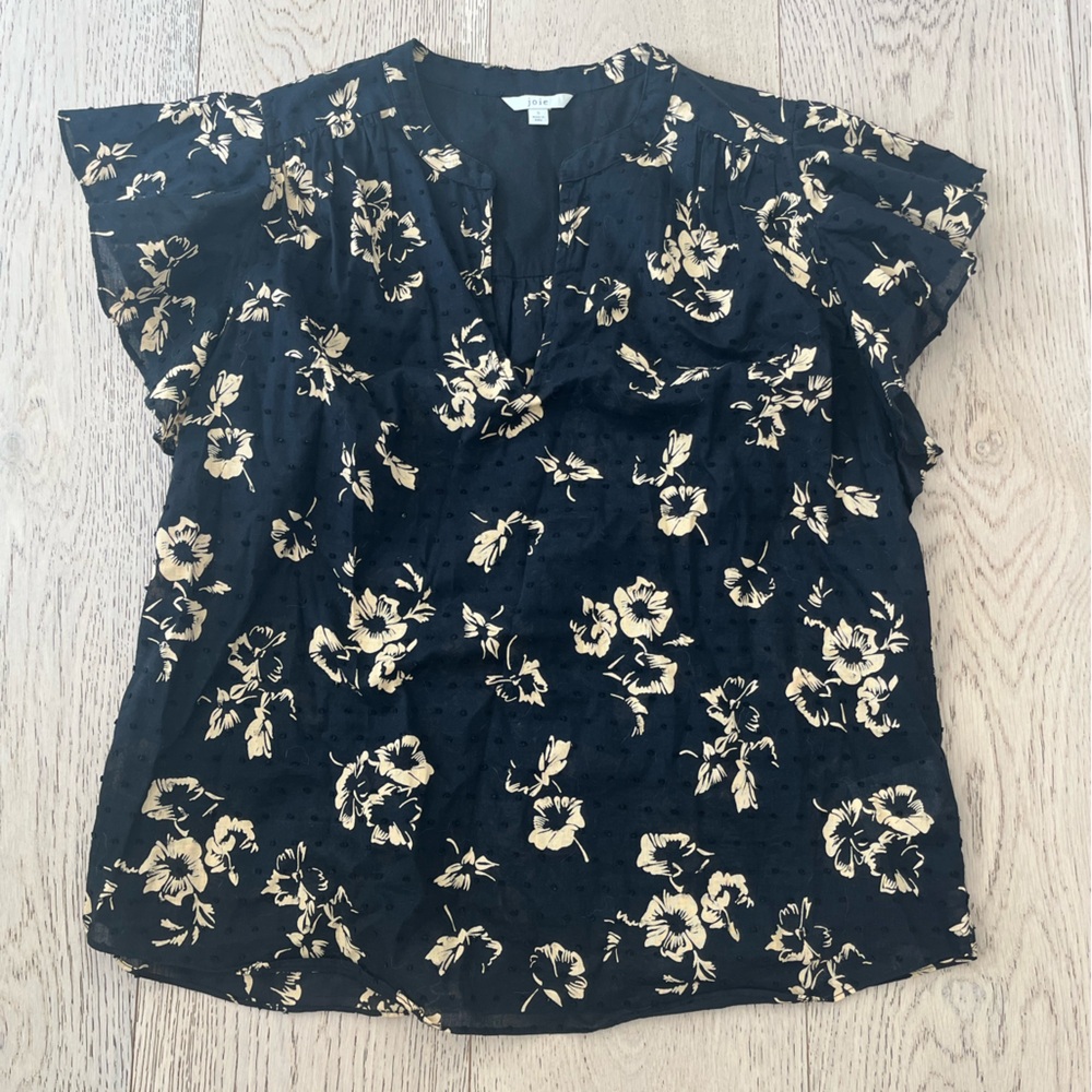 Joie Marlina Black and Cream Floral Cotton Blouse